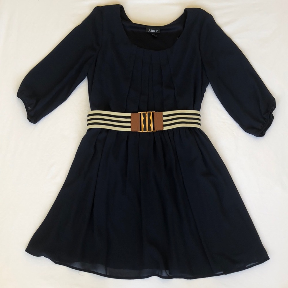 Navy dress with belt detail